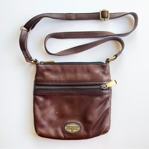Leather Fossil Voyager Crossbody Purse Chocolate Brown Dark Brown